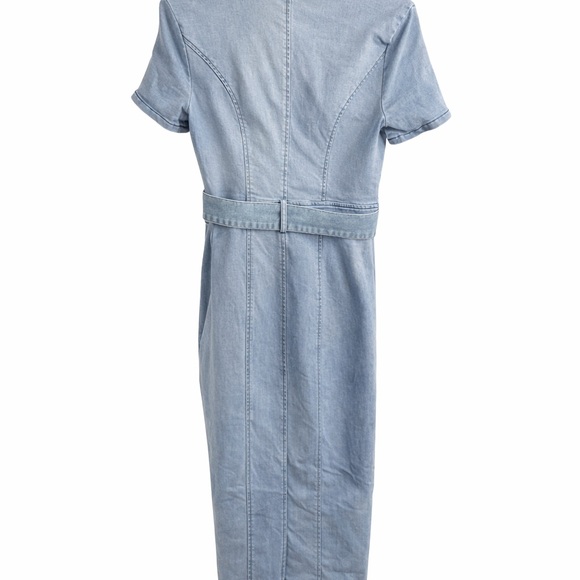 Fashion Nova Washed Denim Maxi Dress Small Button Front Belted Light Wash Chic - Picture 8 of 11